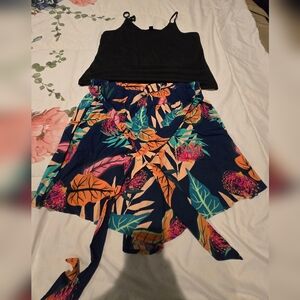 SHEIN Brand New Blue and Orange Asymmetrical 2 Peice Shorts Set